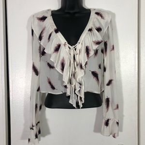 Forever 21 Long Sleeve Feather Crop Top